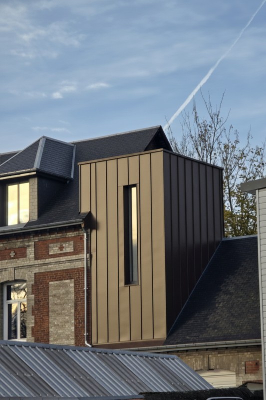 extension bois sur mesure et habillage en bardage façon joint debout à Rouen 